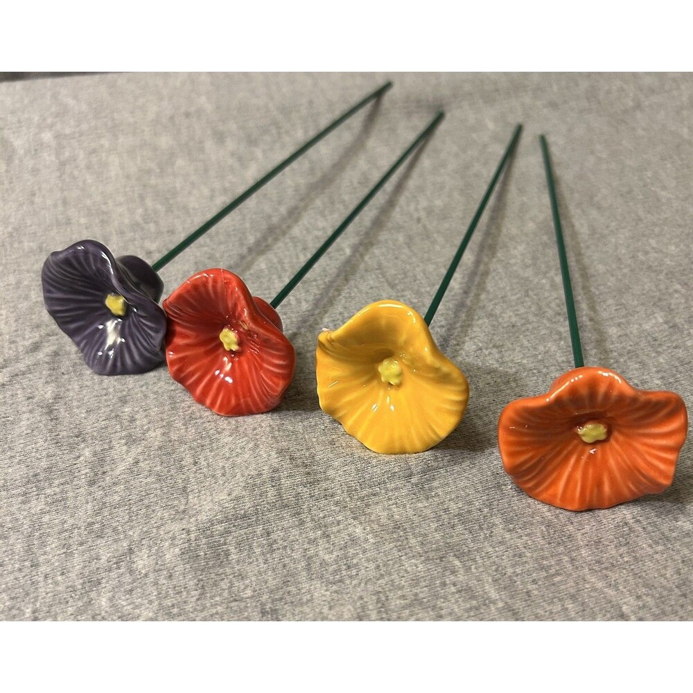 Decorative Ceramic Flower Garden Stake Bee Bath Bird Butterfly Water Bowl